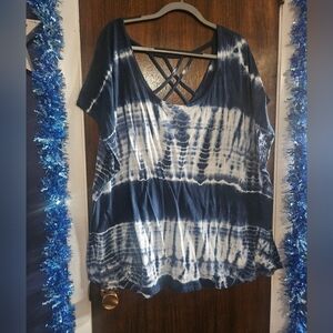 Lane Bryant Blue Tie-Dye Criss-Cross Top